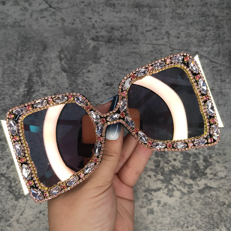 Women's Retro Punk Style Rhinestone Diamond Decor Gradient Sunglasses - Women Sunglasses - DYAVOR®