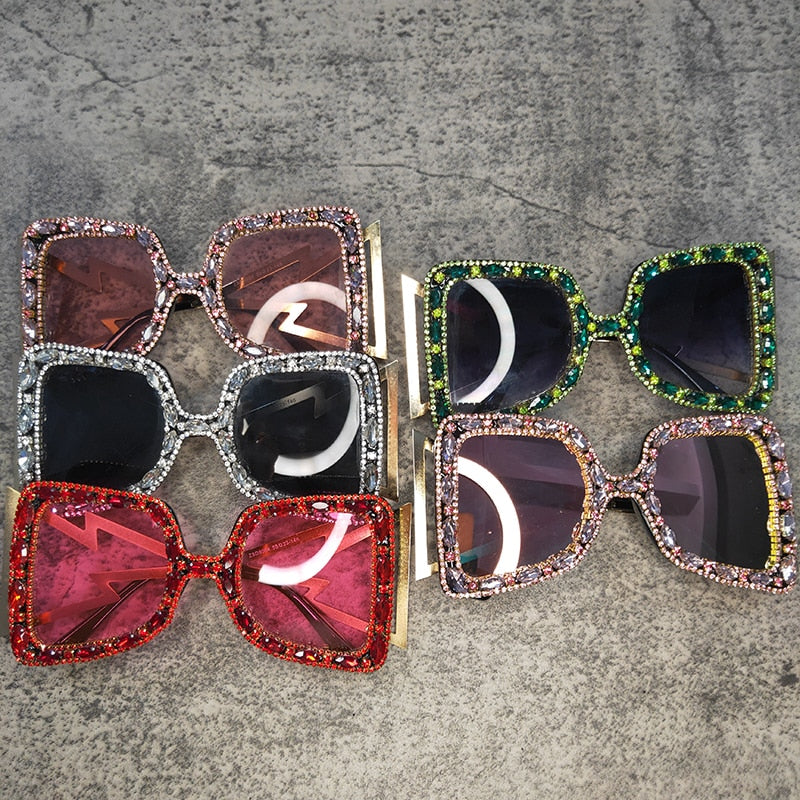 Women's Retro Punk Style Rhinestone Diamond Decor Gradient Sunglasses - Women Sunglasses - DYAVOR®