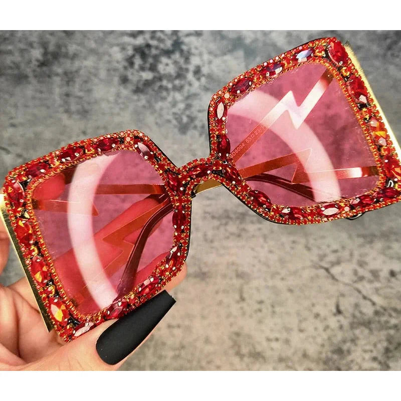Women's Retro Punk Style Rhinestone Diamond Decor Gradient Sunglasses - Women Sunglasses - DYAVOR®
