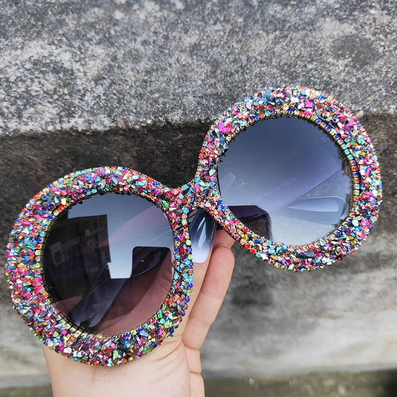 Women's Vintage Hip Hop Rhinestone Crystal Designer Round Sunglasses - Women Sunglasses - DYAVOR®