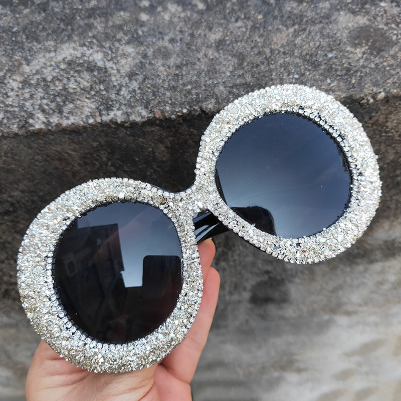 Women's Vintage Hip Hop Rhinestone Crystal Designer Round Sunglasses - Women Sunglasses - DYAVOR®
