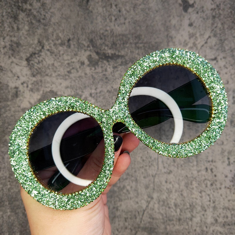 Women's Vintage Hip Hop Rhinestone Crystal Designer Round Sunglasses - Women Sunglasses - DYAVOR®