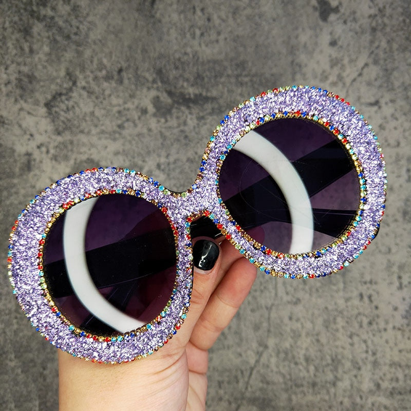 Women's Vintage Hip Hop Rhinestone Crystal Designer Round Sunglasses - Women Sunglasses - DYAVOR®