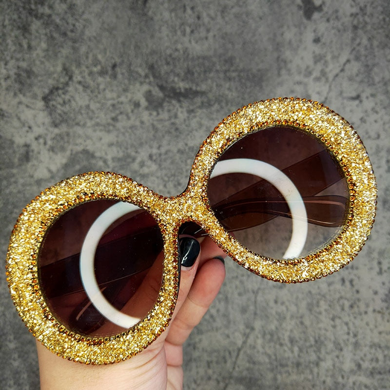 Women's Vintage Hip Hop Rhinestone Crystal Designer Round Sunglasses - Women Sunglasses - DYAVOR®