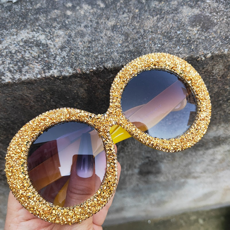 Women's Vintage Hip Hop Rhinestone Crystal Designer Round Sunglasses - Women Sunglasses - DYAVOR®