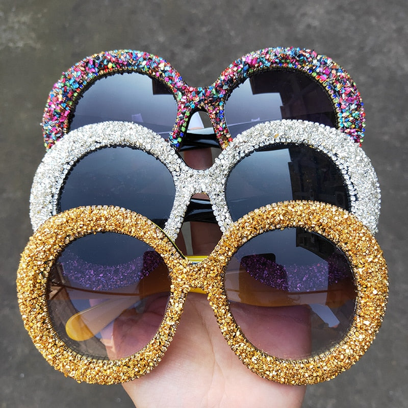 Women's Vintage Hip Hop Rhinestone Crystal Designer Round Sunglasses - Women Sunglasses - DYAVOR®