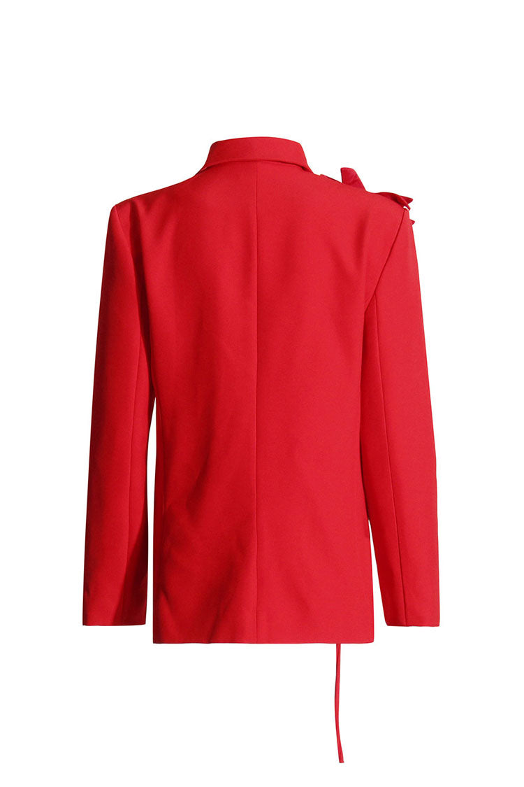 Romantic Rosette Embellished Lapel Padded Long Sleeve Long Boxy Blazer - Blazers - DYAVOR®