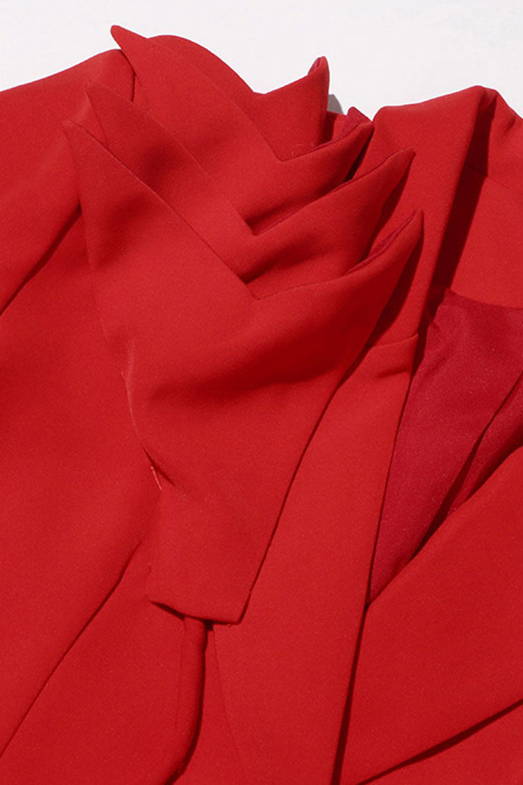 Romantic Rosette Embellished Lapel Padded Long Sleeve Long Boxy Blazer - Blazers - DYAVOR®