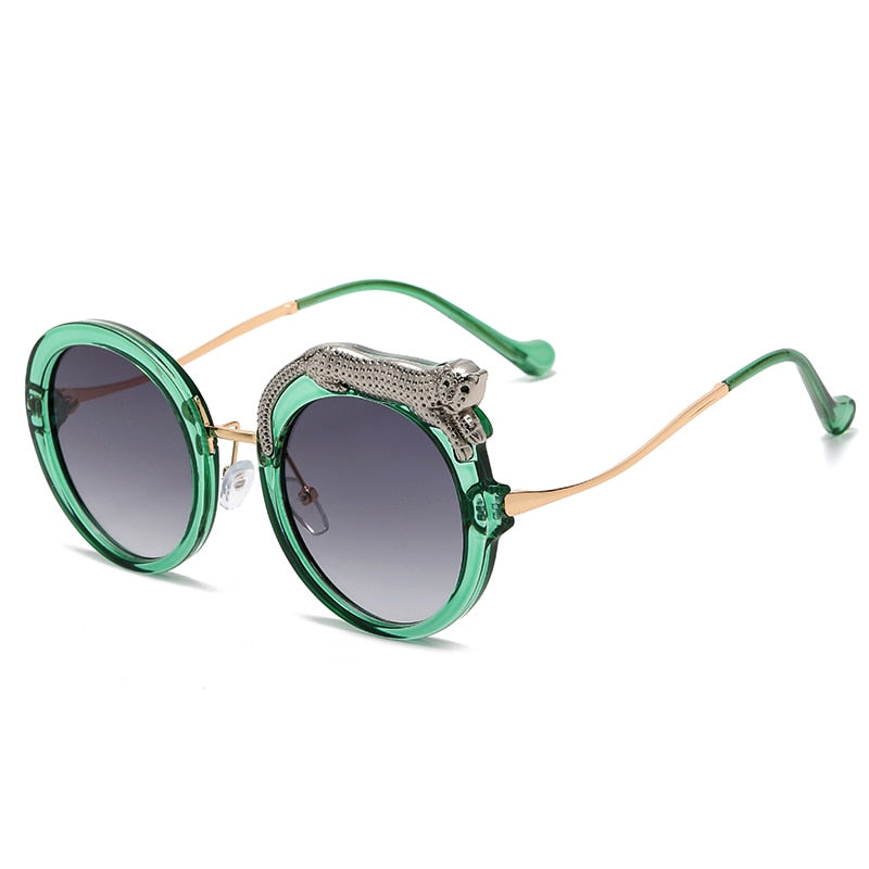 Pilot Style Round Crystal Lion Decor Eyewear Sunglasses for Women - Women Sunglasses - DYAVOR®