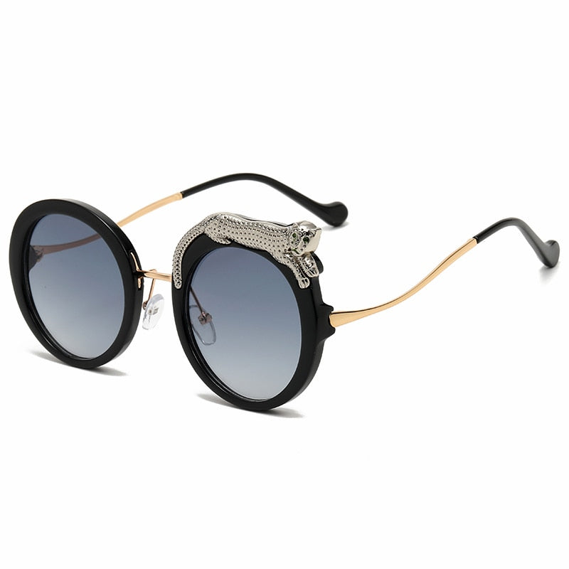 Pilot Style Round Crystal Lion Decor Eyewear Sunglasses for Women - Women Sunglasses - DYAVOR®