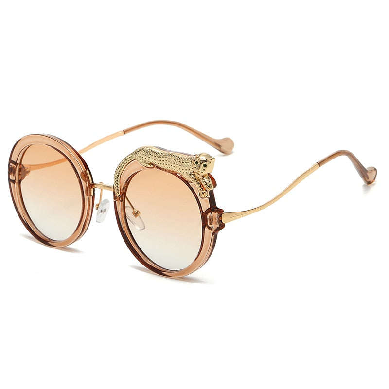Pilot Style Round Crystal Lion Decor Eyewear Sunglasses for Women - Women Sunglasses - DYAVOR®