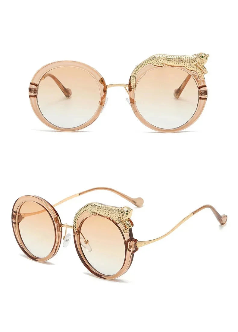 Pilot Style Round Crystal Lion Decor Eyewear Sunglasses for Women - Women Sunglasses - DYAVOR®
