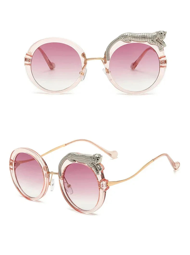 Pilot Style Round Crystal Lion Decor Eyewear Sunglasses for Women - Women Sunglasses - DYAVOR®
