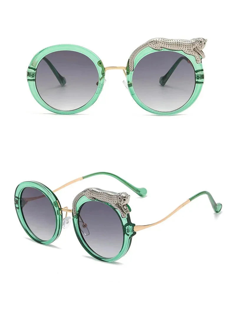 Pilot Style Round Crystal Lion Decor Eyewear Sunglasses for Women - Women Sunglasses - DYAVOR®