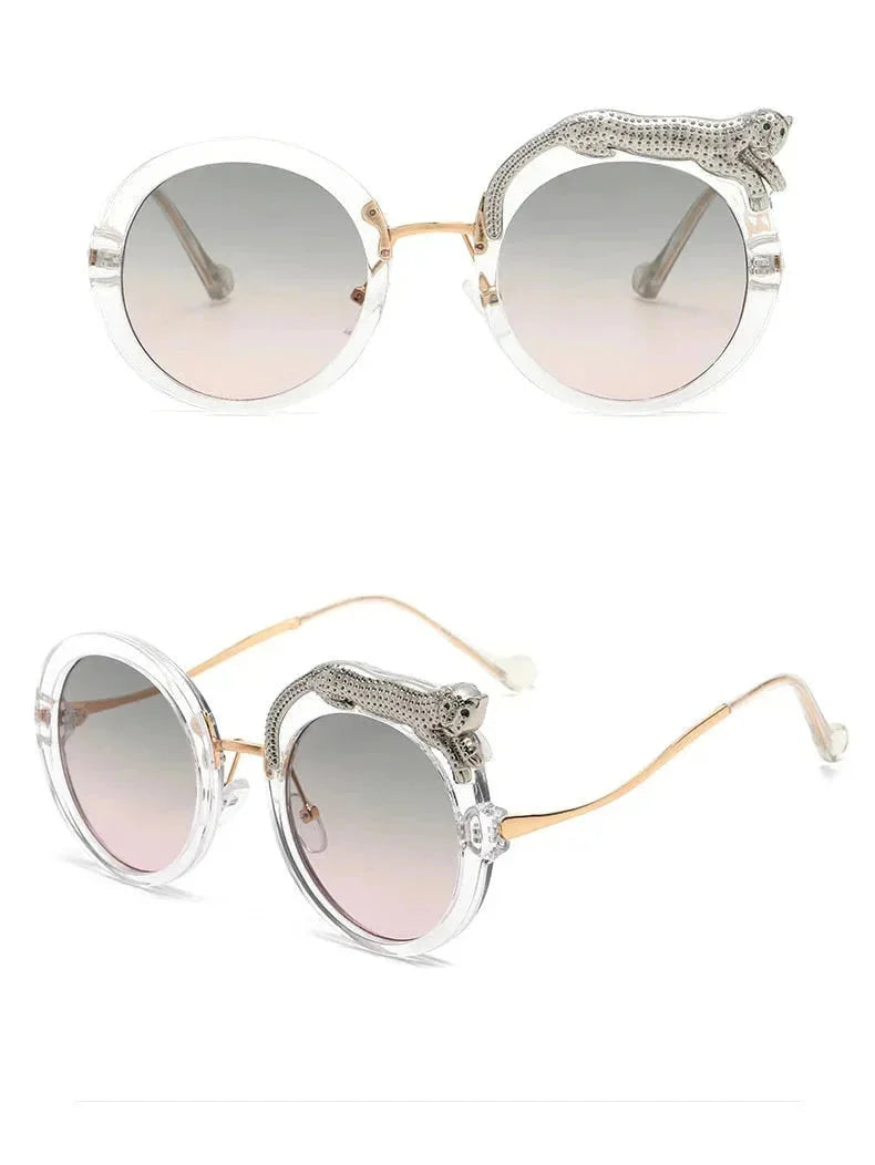 Pilot Style Round Crystal Lion Decor Eyewear Sunglasses for Women - Women Sunglasses - DYAVOR®