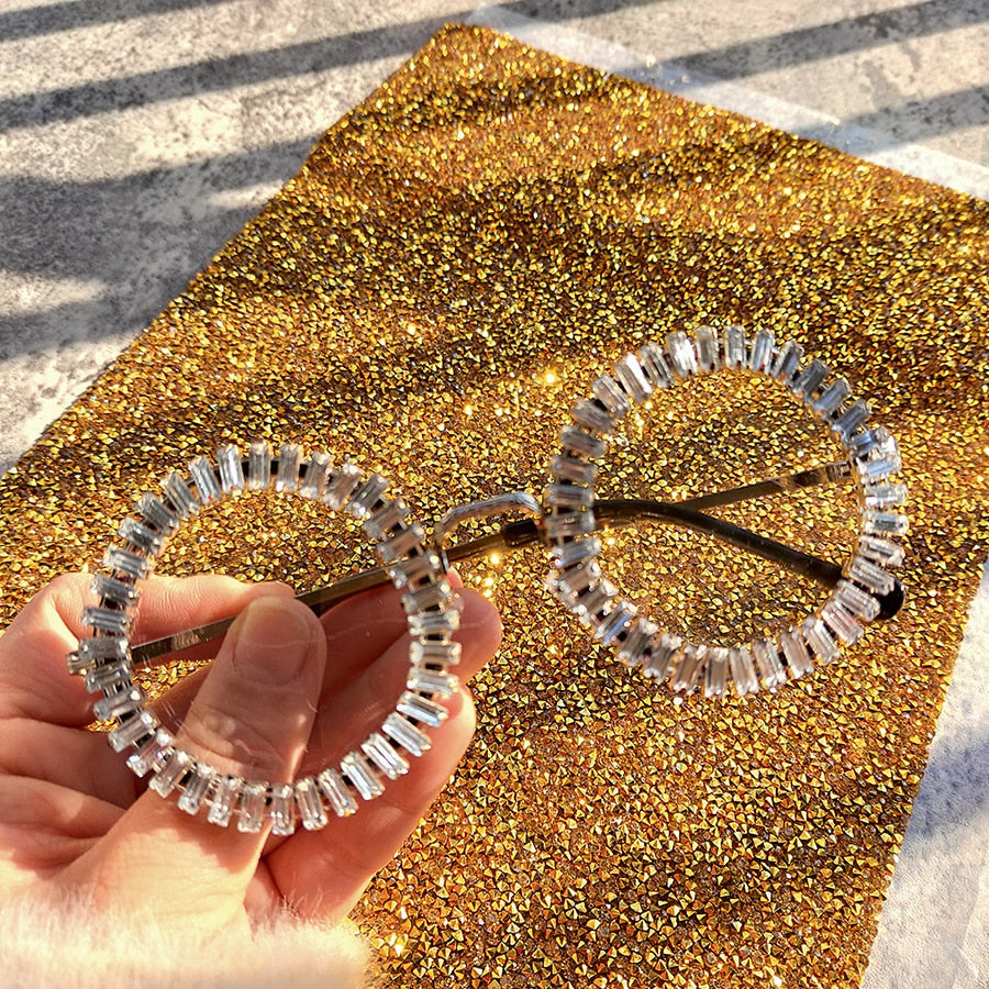 Women's Small Round UV400 Luxury Rhinestone Bling Sunglasses - Women Sunglasses - DYAVOR®