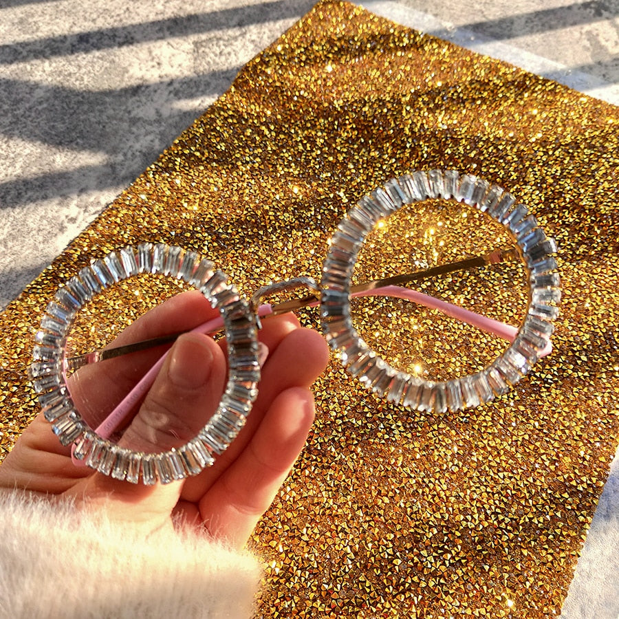 Women's Small Round UV400 Luxury Rhinestone Bling Sunglasses - Women Sunglasses - DYAVOR®