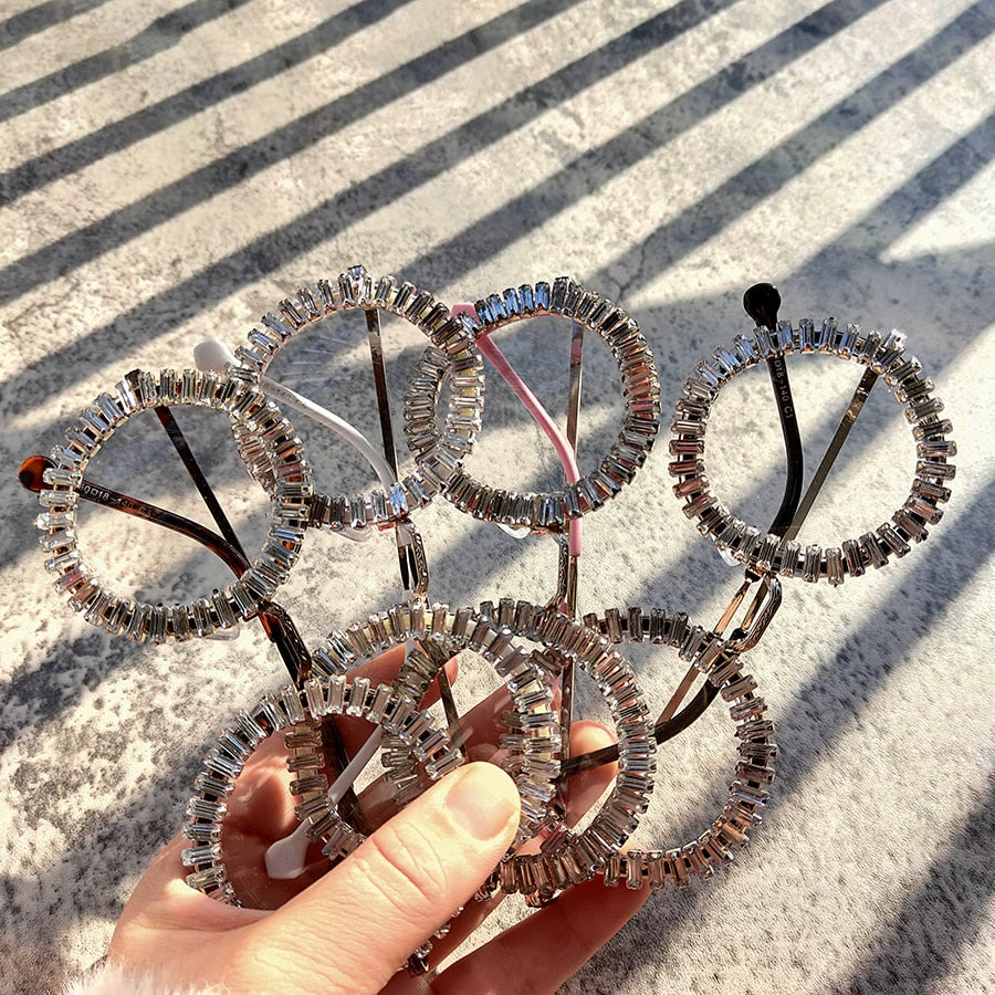 Women's Small Round UV400 Luxury Rhinestone Bling Sunglasses - Women Sunglasses - DYAVOR®