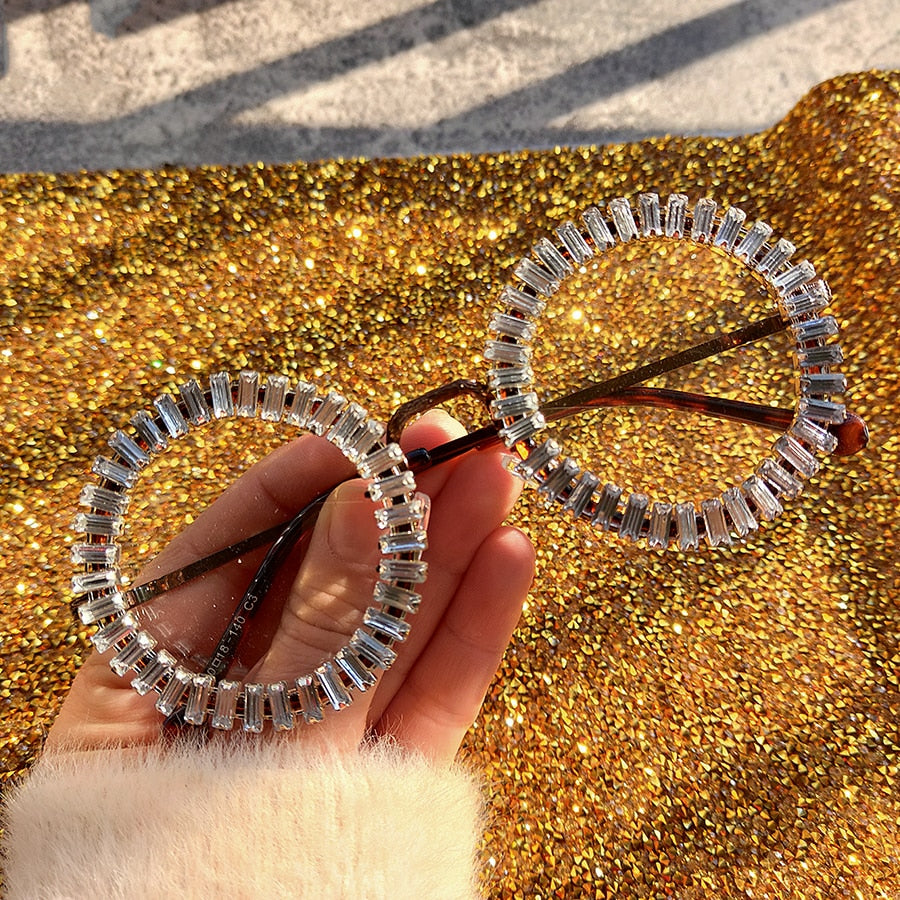 Women's Small Round UV400 Luxury Rhinestone Bling Sunglasses - Women Sunglasses - DYAVOR®