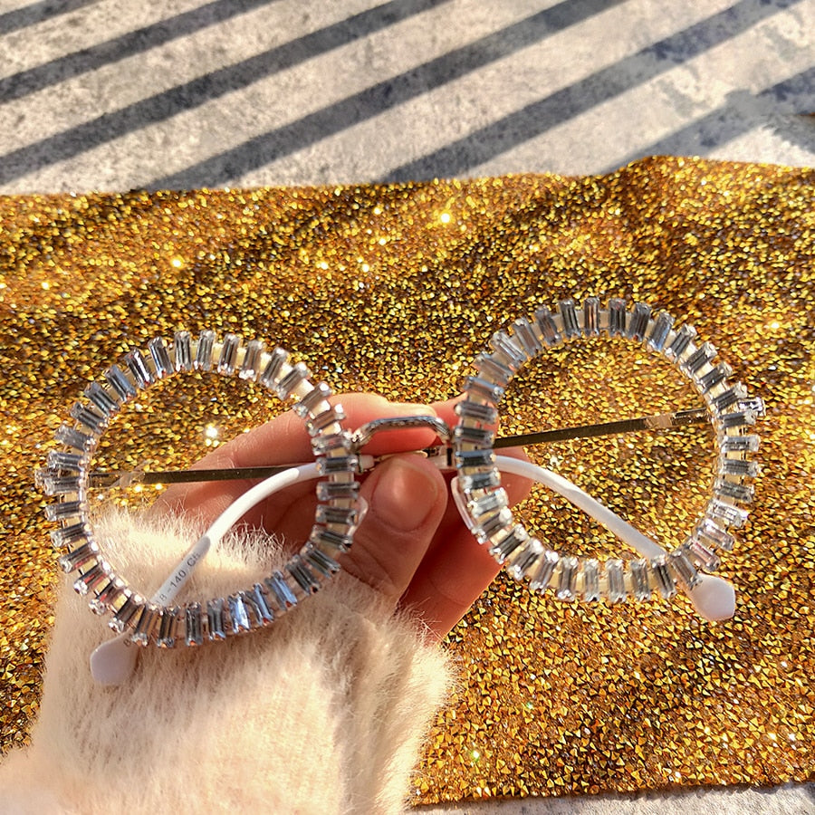 Women's Small Round UV400 Luxury Rhinestone Bling Sunglasses - Women Sunglasses - DYAVOR®