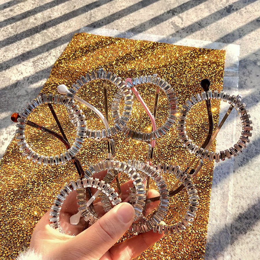 Women's Small Round UV400 Luxury Rhinestone Bling Sunglasses - Women Sunglasses - DYAVOR®