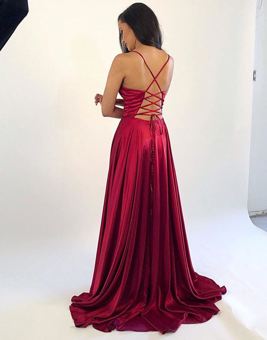 Tanya | Satin Long Dark Red Prom Dress - Prom Dress - DYAVOR®