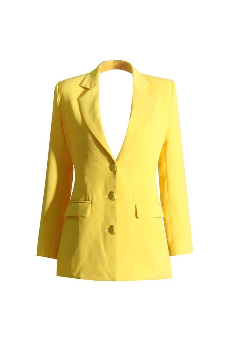 Sexy Cutout Back Rhinestone Trim Long Sleeve Cinched Waist Party Blazer - Blazers - DYAVOR®