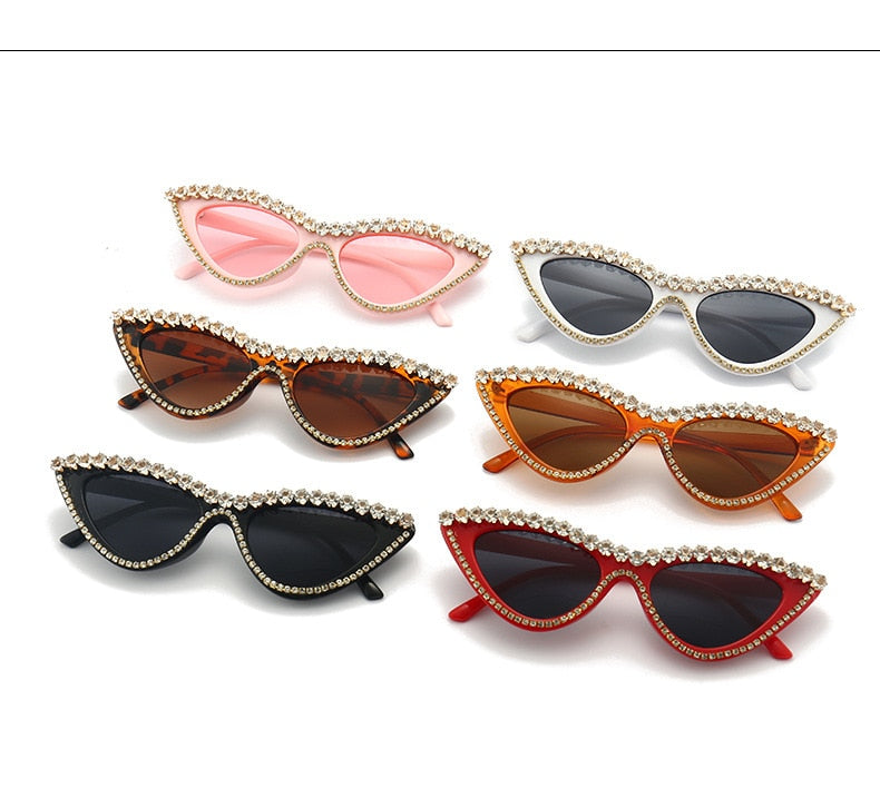 Women's Sexy Small Bling Crystal Diamond Decor Cat Eye Sunglasses - Women Sunglasses - DYAVOR®