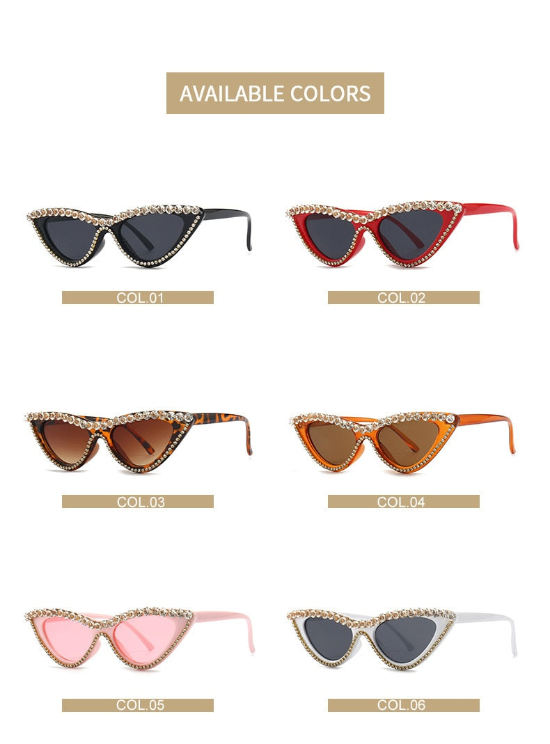 Women's Sexy Small Bling Crystal Diamond Decor Cat Eye Sunglasses - Women Sunglasses - DYAVOR®