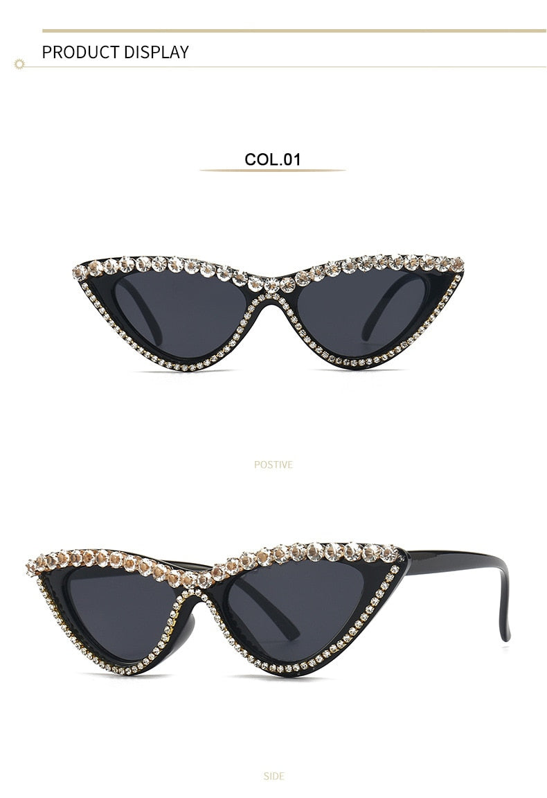 Women's Sexy Small Bling Crystal Diamond Decor Cat Eye Sunglasses - Women Sunglasses - DYAVOR®