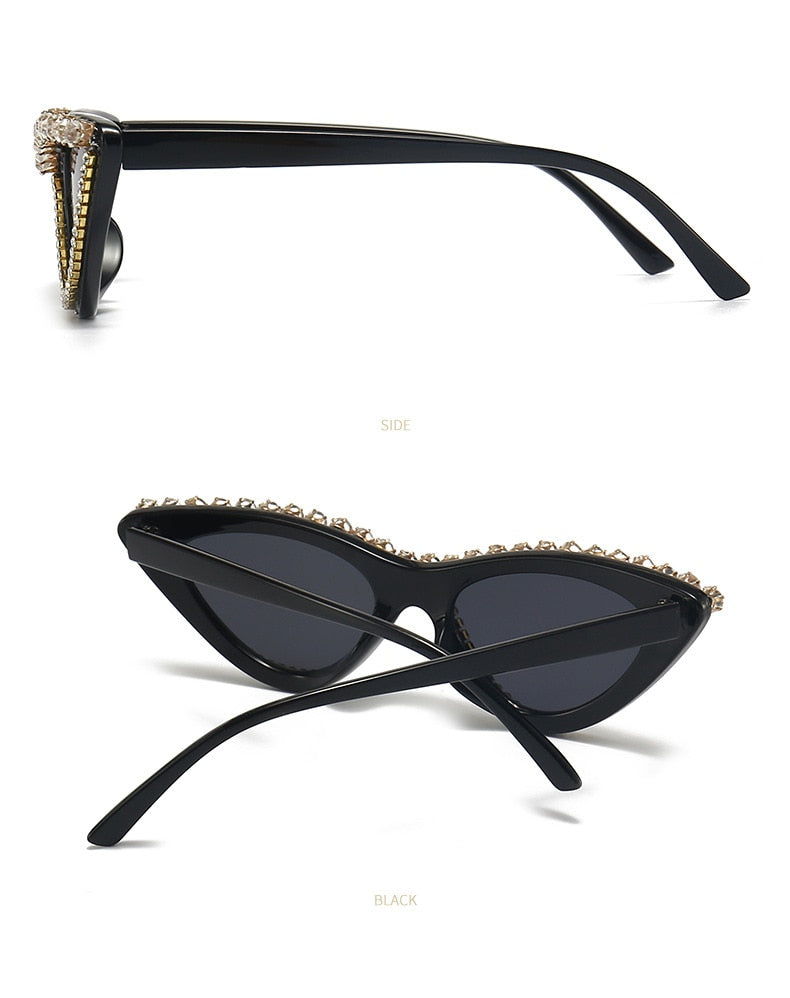 Women's Sexy Small Bling Crystal Diamond Decor Cat Eye Sunglasses - Women Sunglasses - DYAVOR®