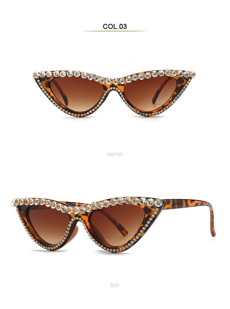 Women's Sexy Small Bling Crystal Diamond Decor Cat Eye Sunglasses - Women Sunglasses - DYAVOR®