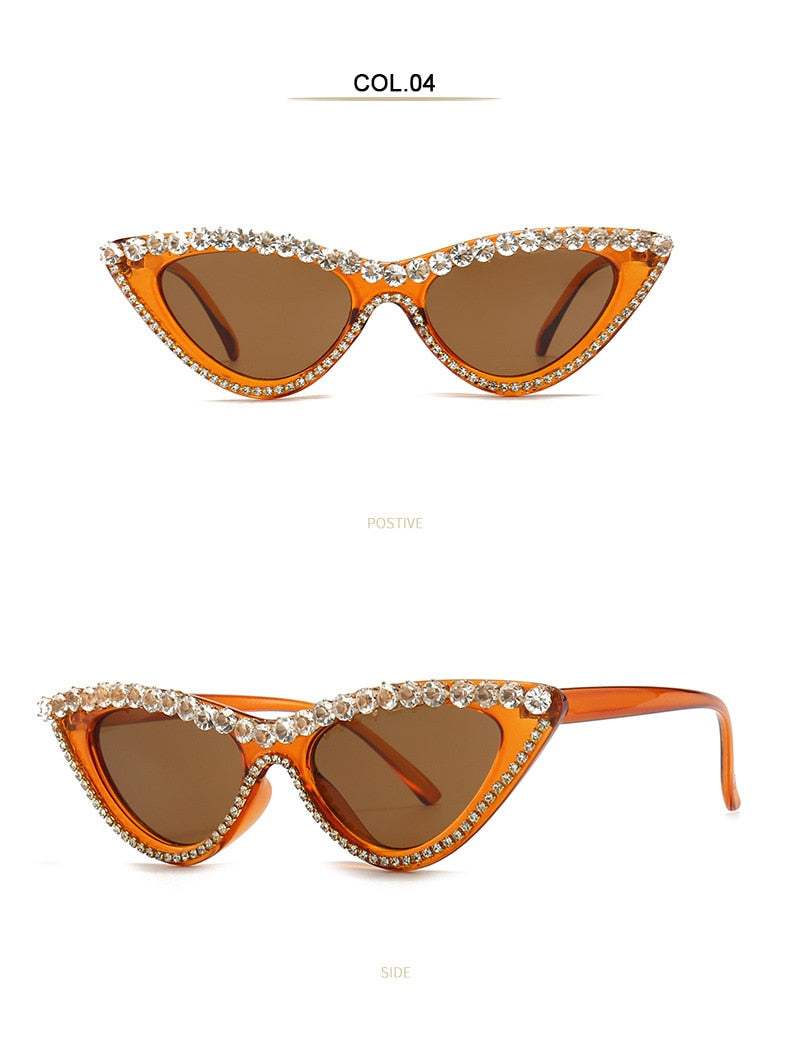 Women's Sexy Small Bling Crystal Diamond Decor Cat Eye Sunglasses - Women Sunglasses - DYAVOR®