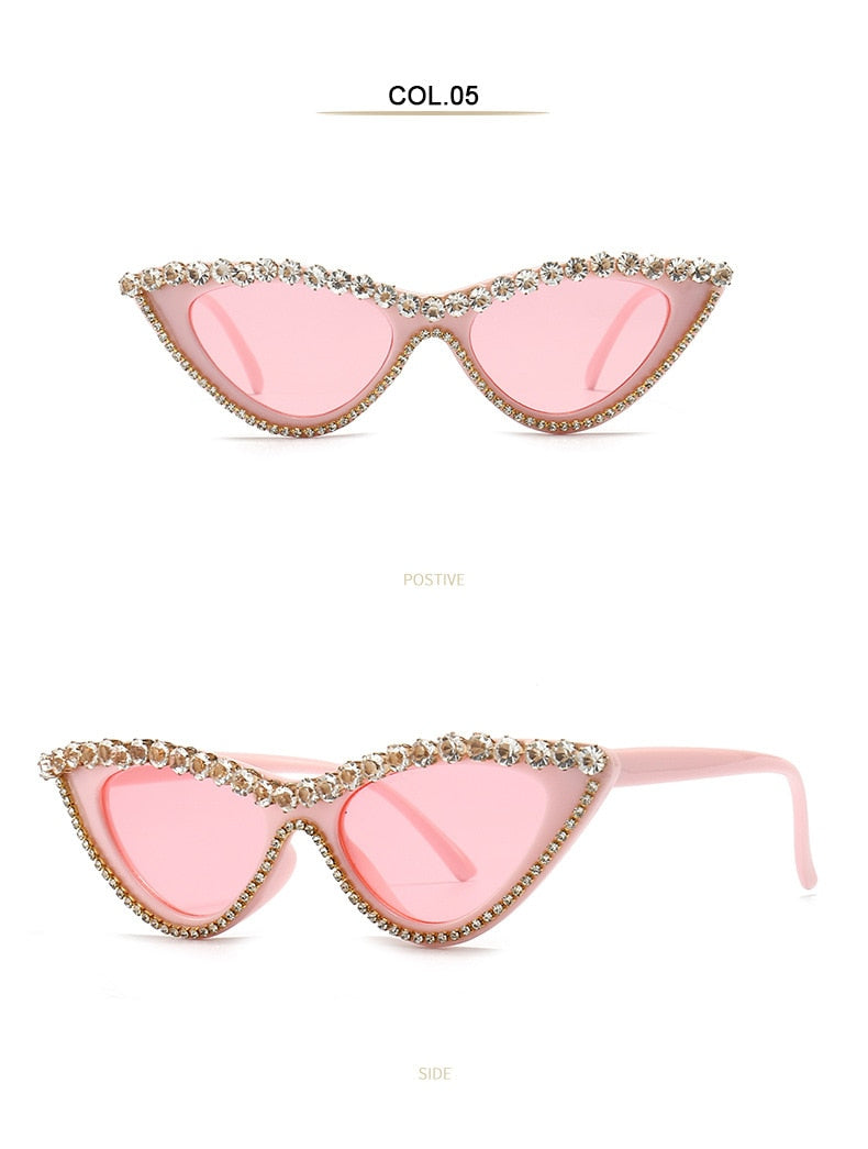 Women's Sexy Small Bling Crystal Diamond Decor Cat Eye Sunglasses - Women Sunglasses - DYAVOR®