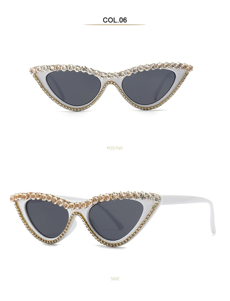 Women's Sexy Small Bling Crystal Diamond Decor Cat Eye Sunglasses - Women Sunglasses - DYAVOR®