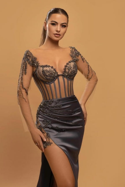 Sexy Long Mermaid Lace Evening Dresses With Long Sleeves - Prom Dresses - DYAVOR®