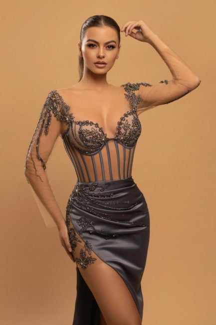Sexy Long Mermaid Lace Evening Dresses With Long Sleeves - Prom Dresses - DYAVOR®