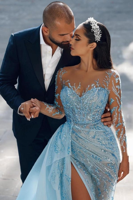 Sexy Sparkly Long Sleeves Mermaid Prom Dresses Evening Gowns With Lace - Prom Dresses - DYAVOR®