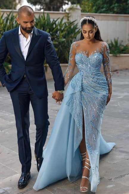 Sexy Sparkly Long Sleeves Mermaid Prom Dresses Evening Gowns With Lace - Prom Dresses - DYAVOR®