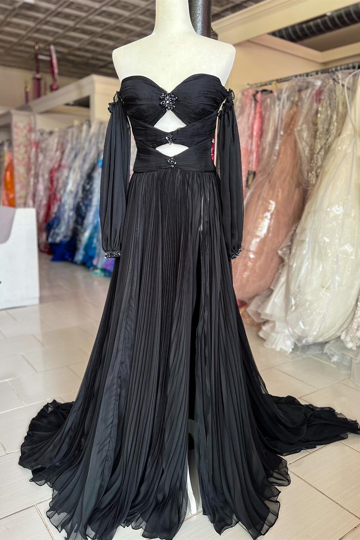 Ana | Hunter Green Rhinestones Strapless A-Line Prom Dress with Sleeves - Prom Dress - DYAVOR®