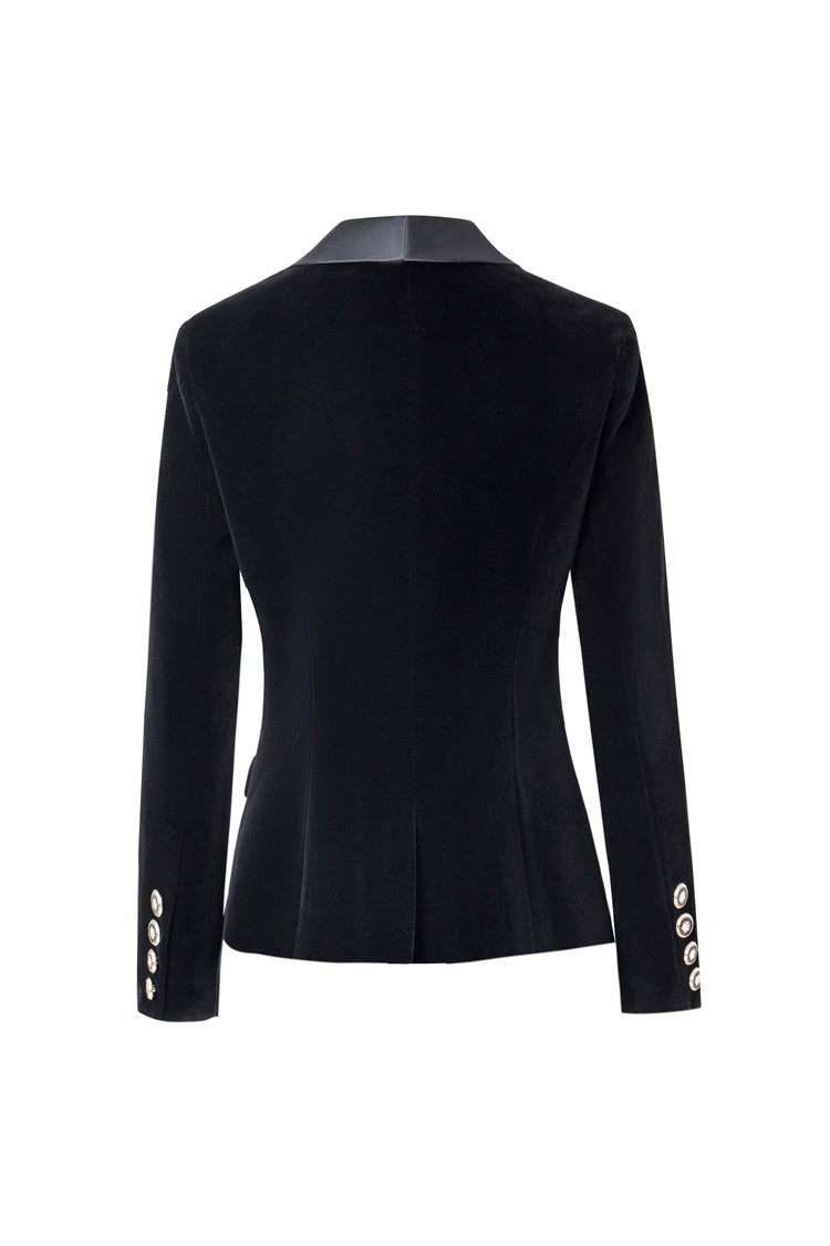 Silky Satin Shawl Collar Plunge Long Sleeve Cinched Waist Velvet Blazer - Blazers - DYAVOR®