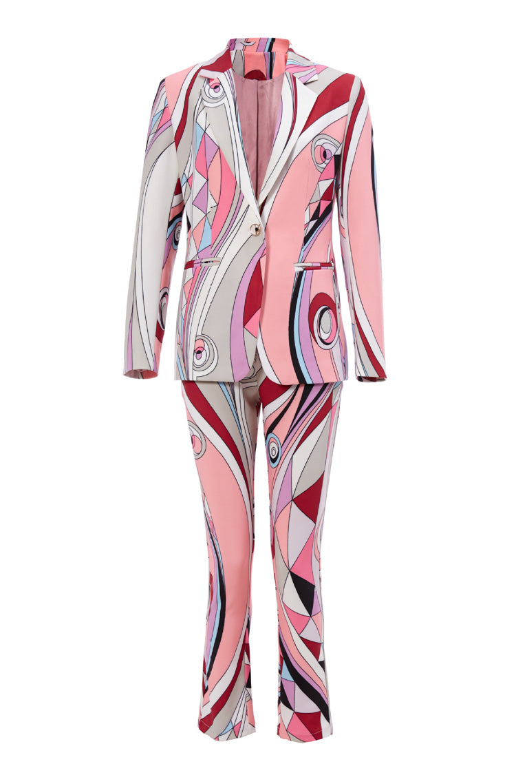 Smart Casual Abstract Print Lapel Cinch Waist Skinny Print Two Piece Blazer Set - Matching Sets - DYAVOR®