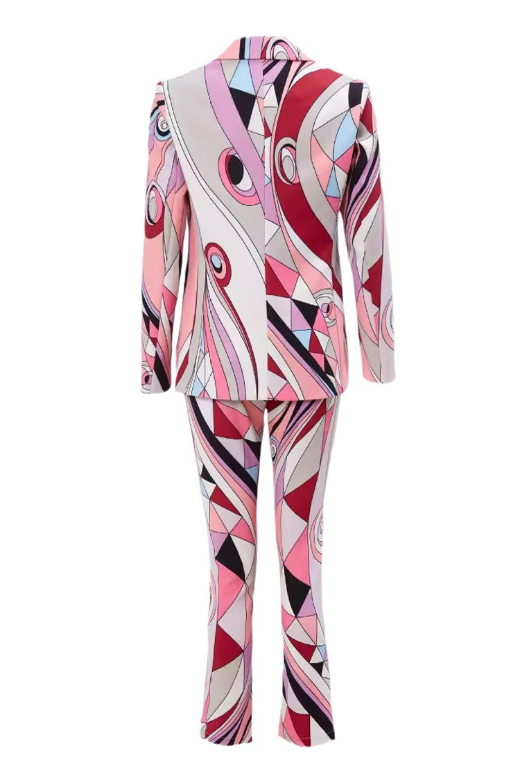 Smart Casual Abstract Print Lapel Cinch Waist Skinny Print Two Piece Blazer Set - Matching Sets - DYAVOR®