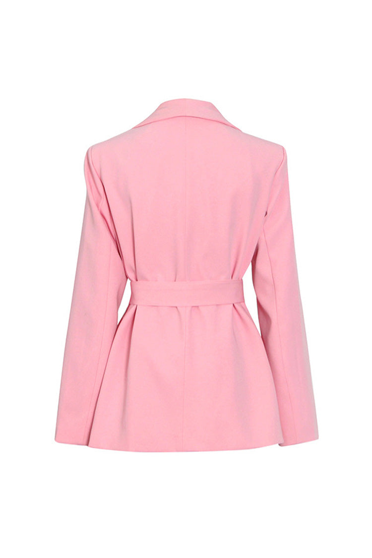 Smart Casual Solid Shawl Collar Shoulder Pad Cinch Waist Belted Blazer - Blazers - DYAVOR®