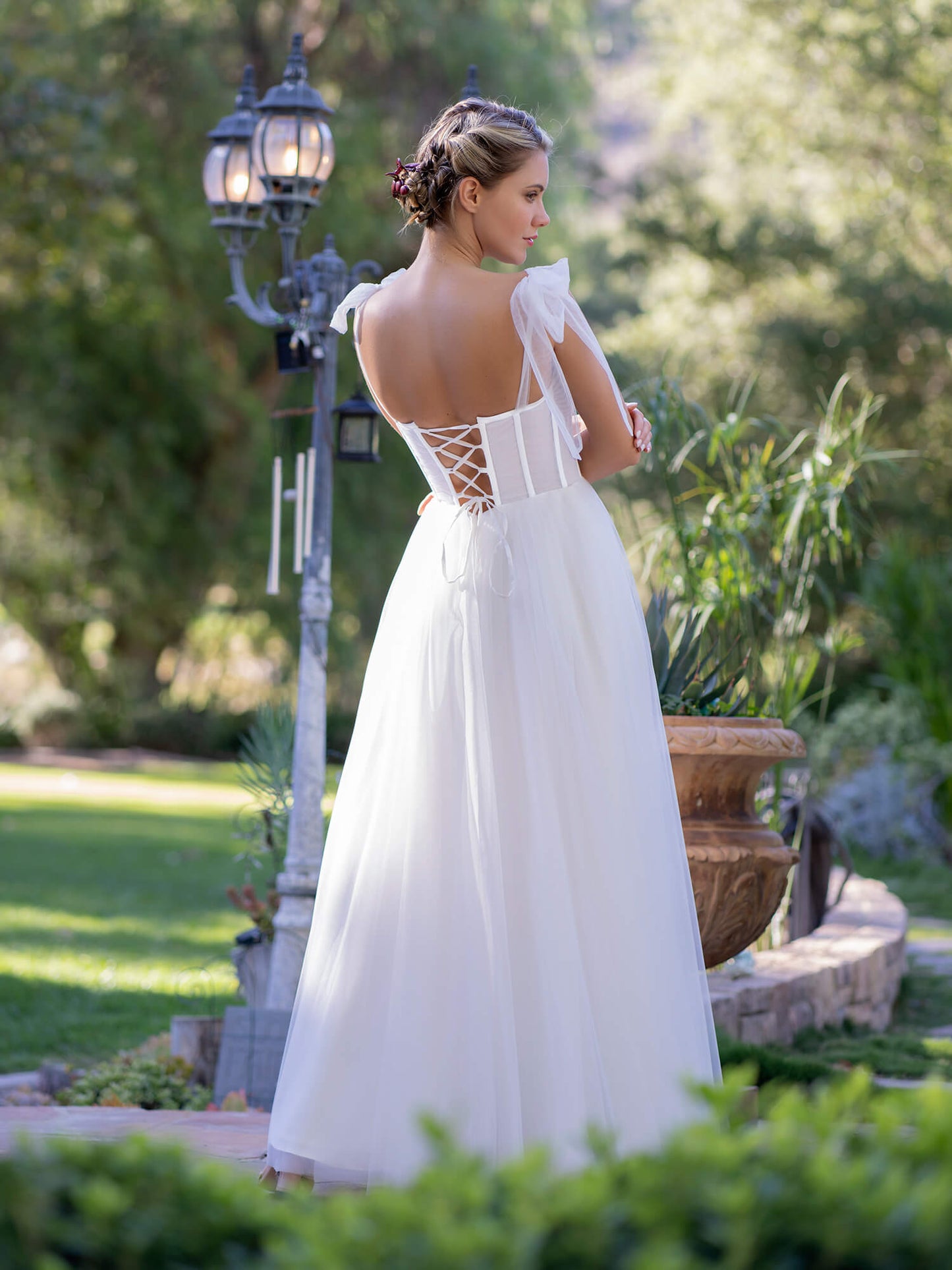 Corset Tulle Bow Spaghetti Straps Floor Length Prom Dress - Prom Dresses - DYAVOR®