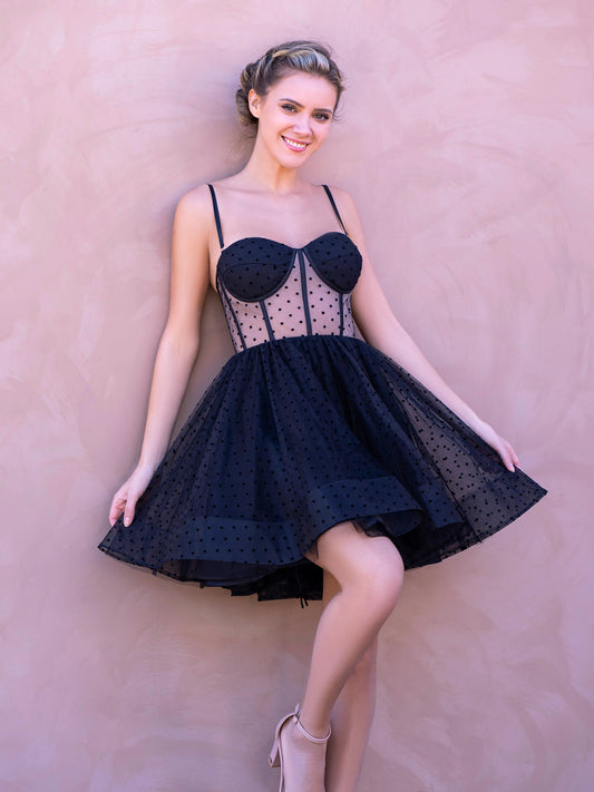 Sweetheart Spaghetti Straps Short Mini Tulle Black Homecoming Dress - Prom Dresses - DYAVOR®