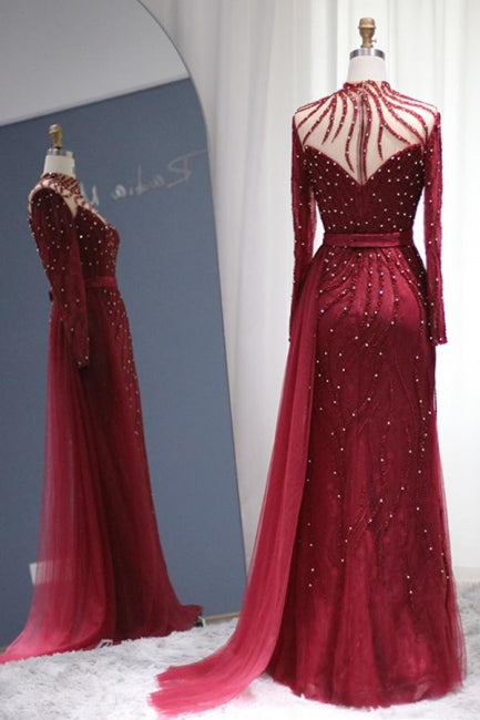 Sparkly Burgundy Long Sleeve Mermaid Prom Dresses Luxious Evening Gowns - Prom Dresses - DYAVOR®
