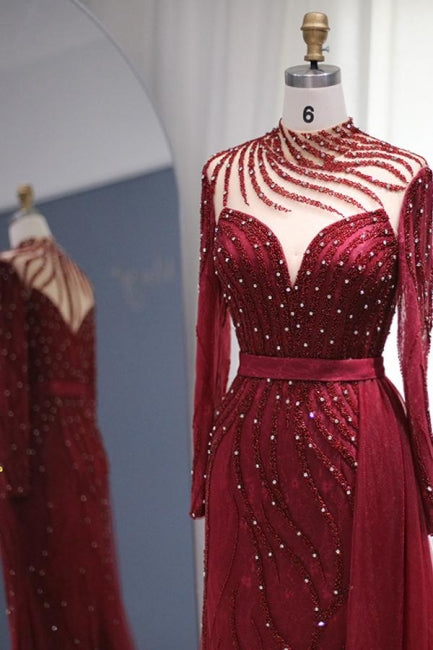 Sparkly Burgundy Long Sleeve Mermaid Prom Dresses Luxious Evening Gowns - Prom Dresses - DYAVOR®