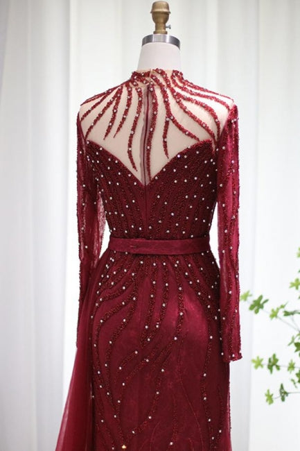 Sparkly Burgundy Long Sleeve Mermaid Prom Dresses Luxious Evening Gowns - Prom Dresses - DYAVOR®