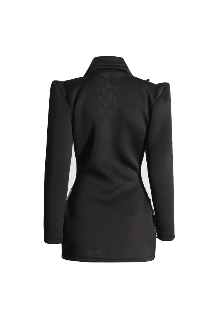 Sparkly Crystal Sequin Fringe Peak Lapel Zip Up Cinched Waist Party Blazer - Blazers - DYAVOR®